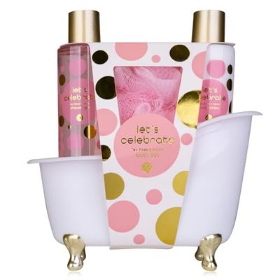 accentra - LET'S CELEBRATE Bade – Set regalo per il relax per le donne per il compleanno o il Natale – Set regalo e cura con mini vasca decorativa