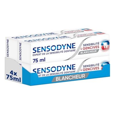 Sensodyne- Dentifrice Sensibilité & Gencives Blancheur, Traitement Des Dents Sensibles et Gencives - 4x75 ml