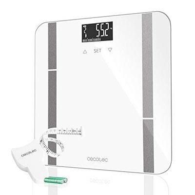 Cecotec Digital Surface Precision 9400 volledig gezonde badkamerweegschaal. Met hoge beveiliging gehard glas platform, omgekeerd LCD-scherm, maximale capaciteit 180 kg, geen connectiviteit, wit.
