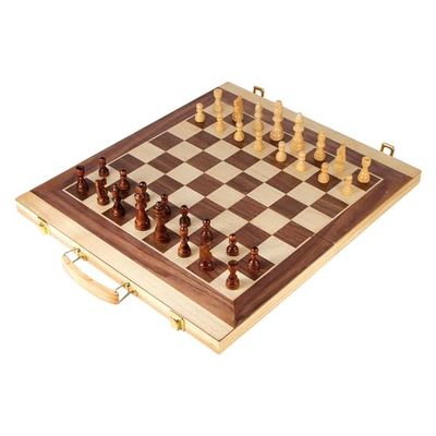 Small Foot Schach Backgammon Koffer aus Holz, Konzentrationsspiele für Groß und Klein, AB 6 Jahren, 2853, castanho, creme, preto, tamanho único