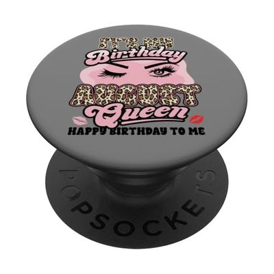 Feliz Cumpleaños Niña Nacida en Agosto Sassy Queen Leopard PopSockets PopGrip Adhesivo