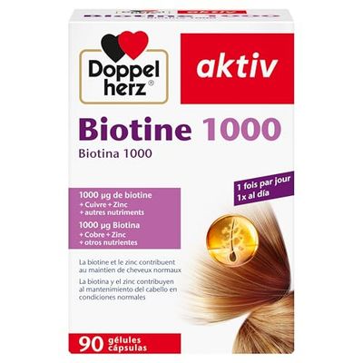 Doppelherz Biotine 1000 - la biotine et le zinc contribuent au maintien de cheveux normaux - 90 gélules