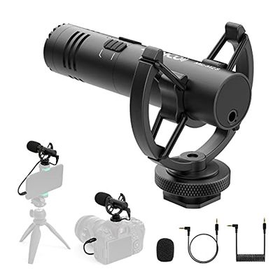 Moman Directional Microphone M2S External Camera Microphones Cardioid Pattern Low-Cut Filter Wind Protection Shotgun Microphone for Canon Nikon Sony Panasonic Smartphone Camcorder Vlog Video