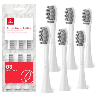 Oclean Cabezales de repuesto para cepillo de dientes, 6 unidades, color blanco, compatibles con todos los cepillos de dientes eléctricos Oclean (Gum Care)