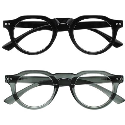 OPULIZE RIO Blue Light Blocking Reading Glasses - 2-Pack - Flat Top Frame - Black, Grey - Mens Womens - Spring Hinges - BB53-17 - +1.50