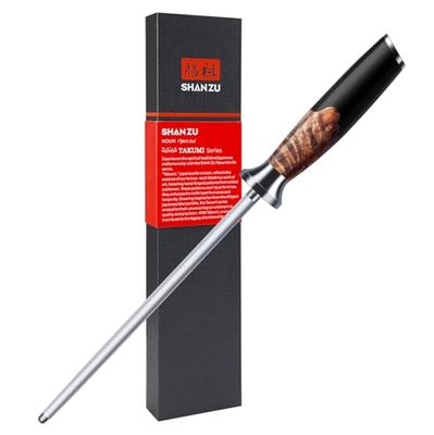 SHAN ZU Fusil à Aiguiser de Couteaux 20cm, Fusil Couteau de Cuisine, Aiguiseur Couteau, Ergonomique Manche en Bois d'érable, Emballage Coffret Cadeau