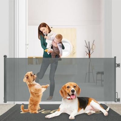 Rainberg Mesh Retractable Stair Gate for Babies and Pets - 150/180cm Extra-Wide Opening & 80cm Tall, Baby Gate (Grey, 180cm)