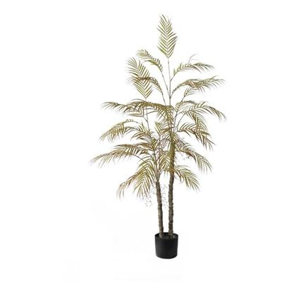 Zstar Stor konstgjord palm, 150 cm dubbelstång, konstgjorda växter, stor konstgjord palm i kruka, inomhusväxter, hörndekoration, palmormbunke för vardagsrum, kontor, terrass, röd