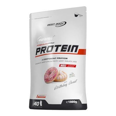 Best Body Nutrition Gourmet Premium Pro Protein, Donut, Shake protéiné à 4 composants: Caséinate, concentré de whey, isolat de whey, protéine d'œuf, sachet zippé de 1 kg