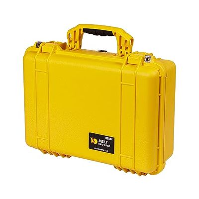 PELI 1500 stötsäker väska för kameror, drönare och elektronisk utrustning, IP67-vattentät, 19 liters kapacitet, tillverkad i Tyskland, med anpassningsbar skuminredning, gul