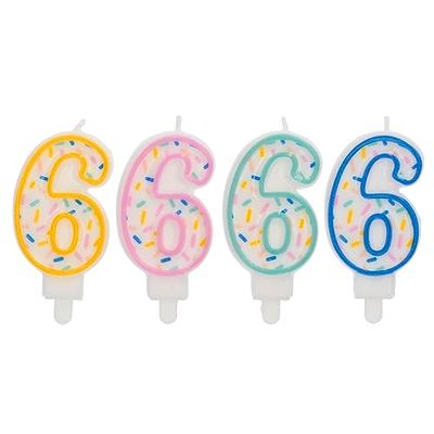 Folat 24176 taartkaars Sprinkles cijfer/cijfer 6 gesorteerd - 9 cm verjaardagskaarsen voor verjaardag, verjaardagsdecoratie, voor kinderfeesten, bruiloften, bedrijfsfeesten, jubilea, meerkleurig
