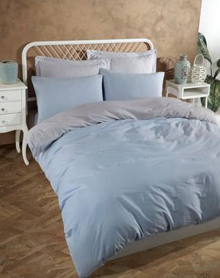 Nuit Des Rêves Set di 200 x 200 cm, colore blu chiaro e grigio, 65% cotone, 35% poliestere, 2 custodie imbottite (80 x 80 cm), lavabile in lavatrice, design elegante