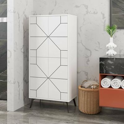 Dmora Armadio Multiuso Grande Muhlifain, Mobile Multifunzionale, Mobiletto scarpiera, Guardaroba Porta Scarpe, 63x36 h136 cm, Bianco, Legno ingegnerizzato