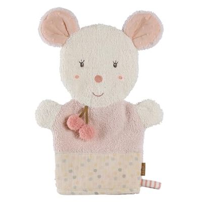 Fehn Gant de Toilette Souris - Gant de Toilette avec Motif Animalier et Broderie Glow-in-The-Dark pour Le Plaisir du Bain - Serviette pour Bébés et Enfants à Partir de 0+ Mois