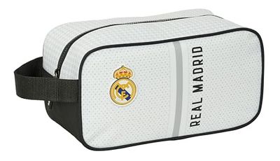 Safta Real Madrid 1ère équipe 24/25 - Sac à Chaussures Moyen, Multifonction, Sport, extrascolaire, Football, Confortable et Polyvalent, 29 x 14 x 15 cm, Blanc/Gris, Blanc/Gris, Estándar, Décontracté