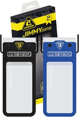 Cressi Jimmy Phone Case Bundle, 2 st hårda vattentäta mobiltelefonfodral unisex vuxen, svart/blå, 7 tum