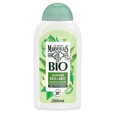 Le Petit Marseillais – Shampooing Brillance Certifié BIO Pomme & Aloe Vera (flacon de 240 ml) – Shampoing pour tous types de cheveux – 98 % d'origine naturelle, sans sulfate et sans silicone