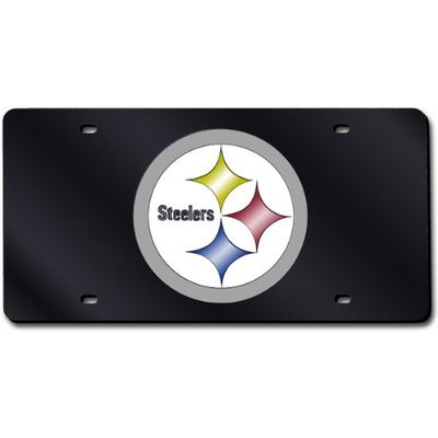 Rico Industries NFL Pittsburgh Steelers - Black Laser Inlaid Metal License Plate Tag, 6 x 12"