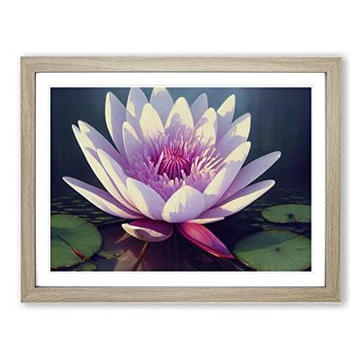Graceful Water Lily Flower H1022 BLK Framed Print for Living Room Bedroom Home Office Décor, Wall Art Picture Ready to Hang, Oak A3 Frame (46 x 34 cm)