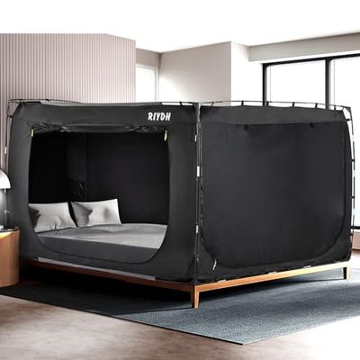 RIYDH Tenda da letto a baldacchino per letto queen size per adulti, tenda da sogno portatile per interni, 70% oscurante, con 3 porte traspiranti e grandi tende spaziali