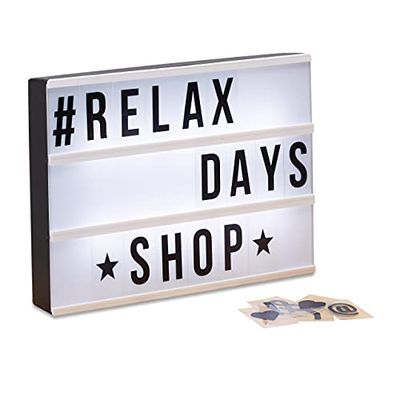 Relaxdays Caixa de luz LED com 85 letras e símbolos, branco e preto, 22 x 30 x 4,3 cm