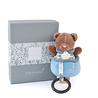 Doudou et Compagnie - Boh'aime - Boîte à Musique Ours- Bleu - 20cm - Cadeau Naissance - Jolie boîte Cadeau - DC4024