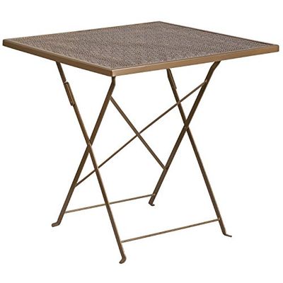 Flash Meuble carré de 71,1 cm de côté intérieure/extérieure en Acier Table de terrasse Pliante, Métal, doré, 28'