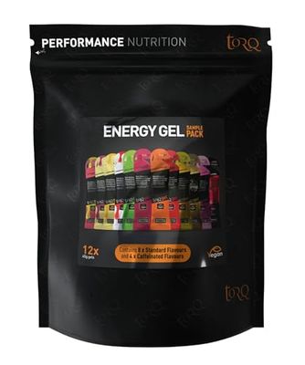 Torq Energy Gel Sample Pack of 12 - Ultimate On The Go Quick Release Energy - 30g of Carbohydrates - Electrolytes - Power - Running/Cycling/Sports Gels - Taster Pack - Natural & Vegan