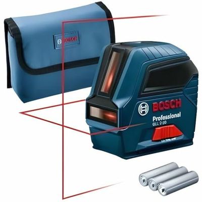Bosch Professional Laser Lignes GLL 2-10 (laser rouge, Portée : jusqu’à 10 m, 3 x Piles AA, Housse de protection, dans Boîte en Carton) - Bleu