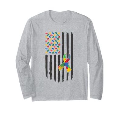 Nastro puzzle bandiera americana mese di sensibilizzazione sull'autismo Maglia a Manica