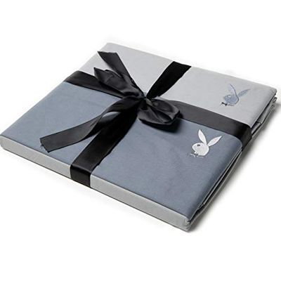 PLAYBOY Broderade sängkläder, 2 färger, bomullssängkläder med ädel brodering, filt 135 x 200 med kudde 80 x 80 cm, grå/ljusgrå, sängkläder, 100% bomull med kaninlogotyp, tidlös design
