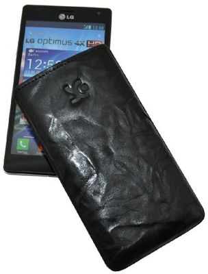 Suncase läderväska med indragningsfunktion för LG P880 Optimus 4X HD i tvättsvart