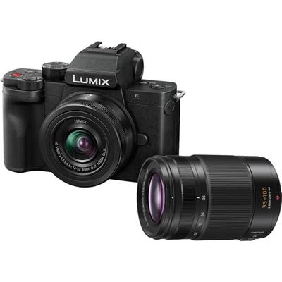 Panasonic Lumix DC-G100DWEGK Cámara Micro Cuatro Tercios sin Espejo con Lentes Lumix G Vario 12-32 mm F3.5-5.6 y 45-150 mm F4-5.6, 20,3 MP, Vídeo 4K 30p y FHD 60, Monitor Ángulo Libre, USB-C, Negro