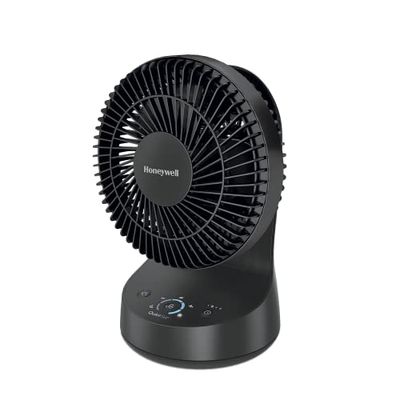 HONEYWELL HTF337BE4 QuietSet Oscillerende tafelventilator, Zwart (ventilator voor individueel gebruik en kleine ruimte met stille werking en 5 vermogens- en geluidsniveaus),Zwart
