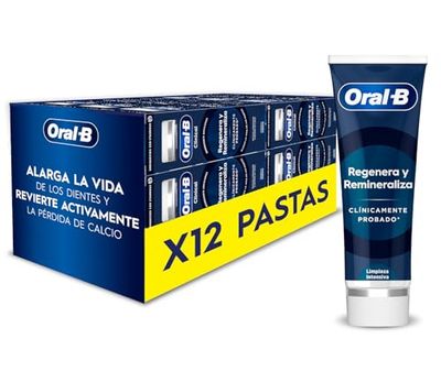 Oral-B Clinical Regenera y Remineraliza Pasta De Dientes Con Flúor, Pack 12 x 75 ml, Limpieza Intensiva, Ayuda a Aumentar La Densidad De Esmalte, Dentífrico Refrescante Anticaries