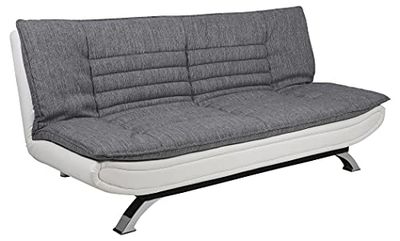 AC Design Furniture Jasper Sofá-cama cinzento claro/branco, com 3 posições reclináveis, moderno de 3 lugares sem apoios de braços, estofada com pernas cromadas, L: 196 x A: 91 x P: 98 cm