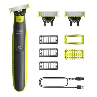 Philips OneBlade 360 Autentico Regolabarba elettrico per viso e corpo, rasoio e spazzola per il corpo, 3x 360 lame, 3x pettine per barba (1,3,5 mm), 1x kit per il corpo, QP2824/31
