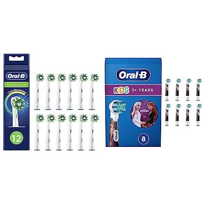 Oral-B CrossAction Testine Spazzolino Elettrico, Confezione da 12 pezzi & Testine Spazzolino Elettrico Bambini Disney Frozen, Confezione Da 8 Pezzi, Bianco