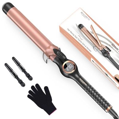 Rizador pelo Ondas 32mm BESTOPE PRO, Rizador pelo para Rizos Grandes,Multi-Temperatura Seleccionable,Rizador Pelo Ondas de Extensión,Rizador Pelo de Calentamiento Rápido,Rizador con Gran Pantalla Lcd