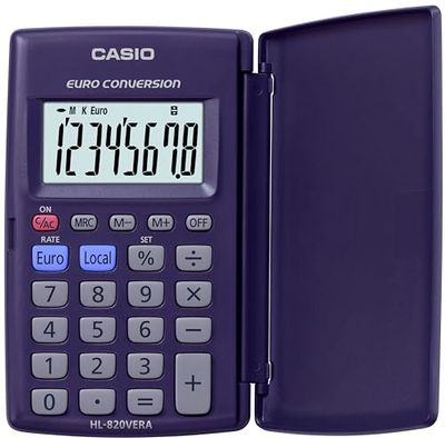 CASIO HL-820VER calcolatrice tascabile - Display a 8 cifre, con euroconvertitore e alimentazione a batteria