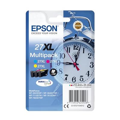 Epson 27 Serie Sveglia, Cartuccia Originale Getto d'Inchiostro DURABrite Ultra, Formato XL, Multipack 3 Colori