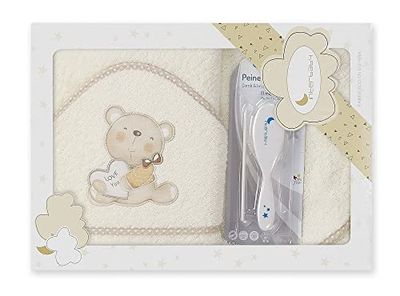 Interbaby Badhanddoek met capuchon Love You in beige met borstel en kam - 900 g