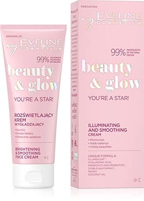Eveline Cosmetics Beauty&Glow Illuminating & Smoothing Face Cream with ILLUMIGLOW™ Technology - Hyaluronic Acid, Vitamin C, Camu Camu, Coconut Oil - 75 ML