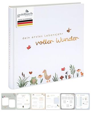 goldbuch 15 513 Album photo pour bébé plein de merveilles prairie avec motif floral Structure lin avec 58 pages blanches vierges en papier pergamine et 4 pages illustrées Blanc Env. 30 x 31 x 4 cm