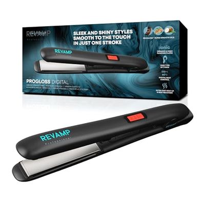 REVAMP PROGLOSS Fer à Lisser Professionnel - Lisseur Plaques en Céramique pour Lisser et Boucler Cheveux Courts ou Longs, Température Réglable, Câble 3 m - Infusé d’Huiles pour des Cheveux Brillants