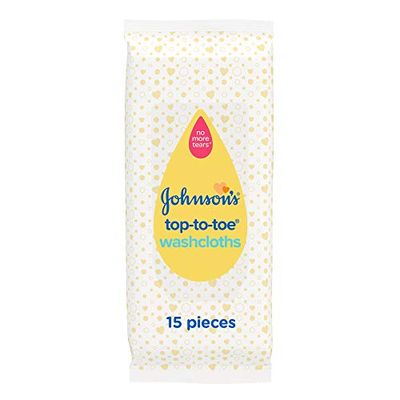 Johnson's Baby Top-To-Toe Washcloths 15 Pieces - Pre-Moistened Washcloths for Sensitive Skin