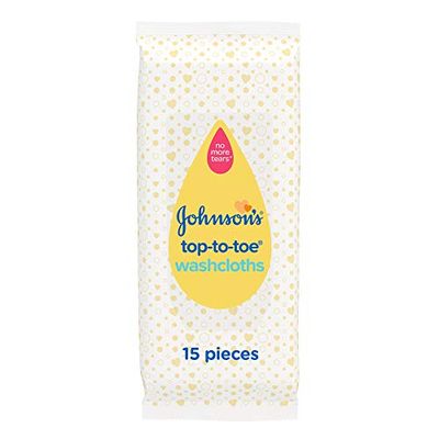 Johnson's Baby Top-To-Toe Washcloths 15 Pieces - Pre-Moistened Washcloths for Sensitive Skin