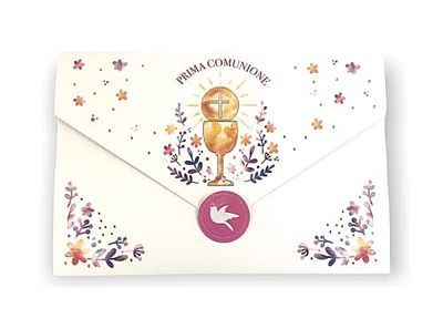 LINA OFFICINE GRAFICHE CREATIVE 96-561 Communion Card Girl Money Holder with Label Close Envelope, 11 x 16 cm (Girl Liturgical Chalice)