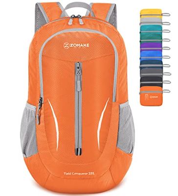 ZOMAKE Zaino Pieghevole Ultraleggero - Zaini Ripiegabile Zainetto Piccolo 25L,Packable Backpack Da Trekking Per Donna Uomo Viaggio Campeggio Città Sportivo(Arancione)