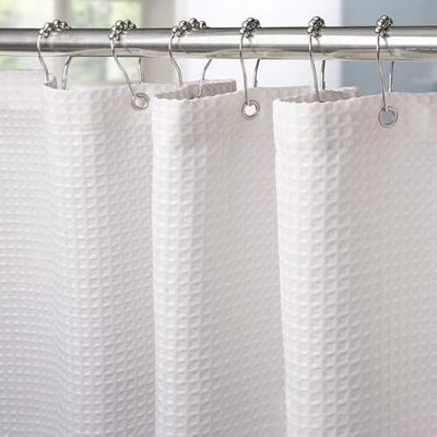 Wafelstof-douchegordijn met metalen douchegordijnringen, stof, textiel, badgordijn, anti-schimmel, badgordijnset waterdicht, zwaar douchegordijn, voor badkamer, 182 x 182 cm (wit)